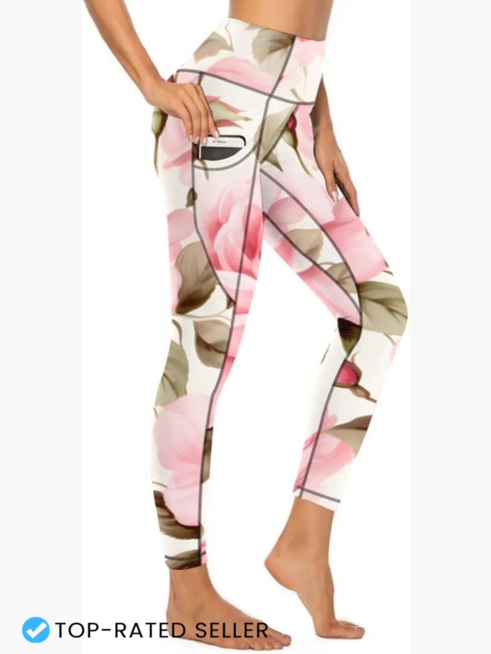 Floral Printed High Rise Leggings with Pockets Mid-Rise 7/8 Length Yoga Pants